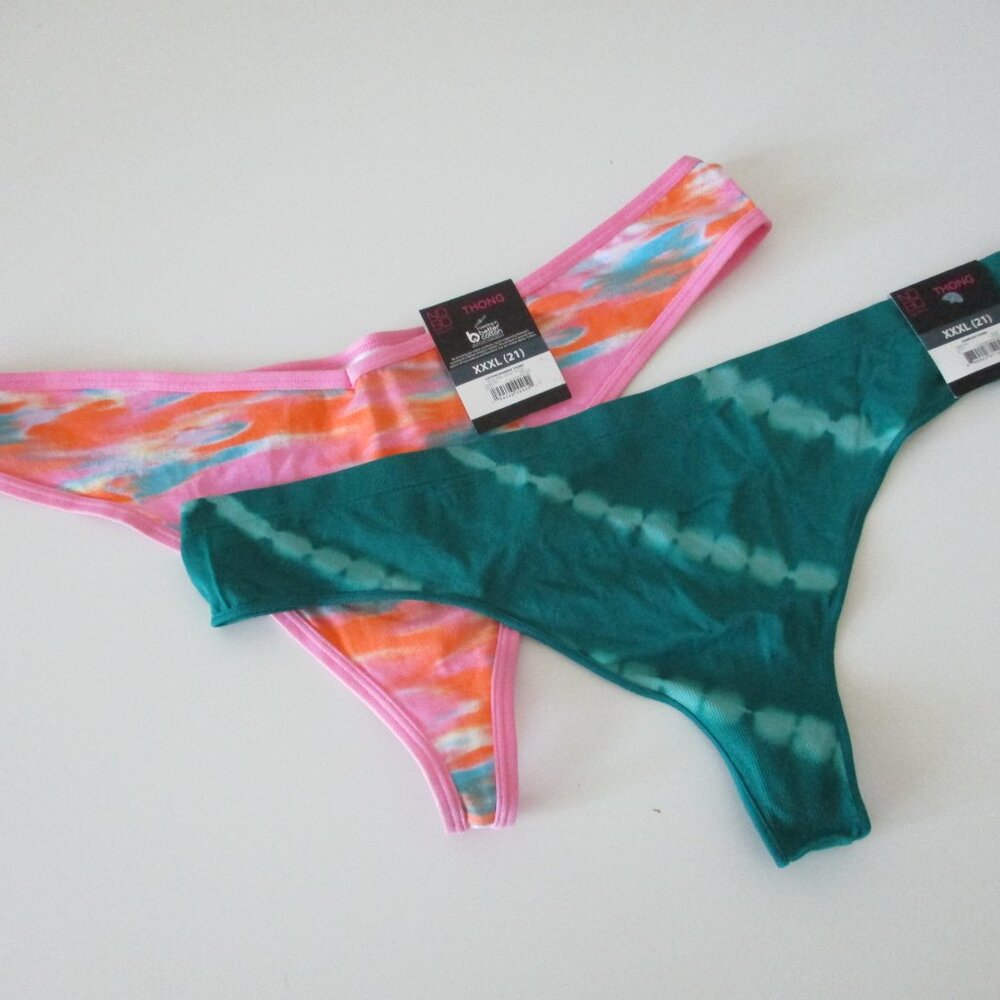 Thong Panties Bundle Pink Green XXXL / Size 21 Nylon Cotton Colorful Athletic